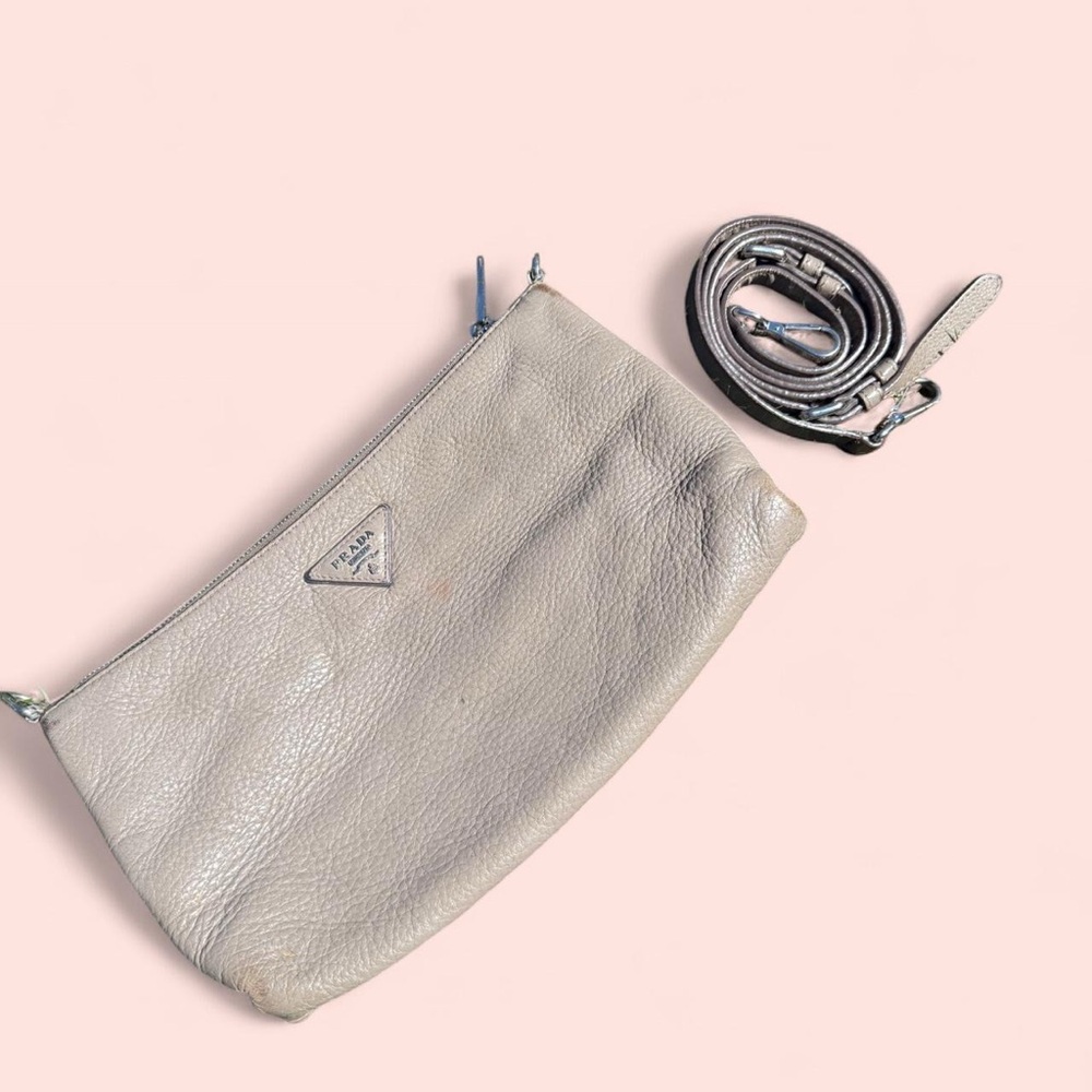 Prada Grey Leather Crossbody Bag
